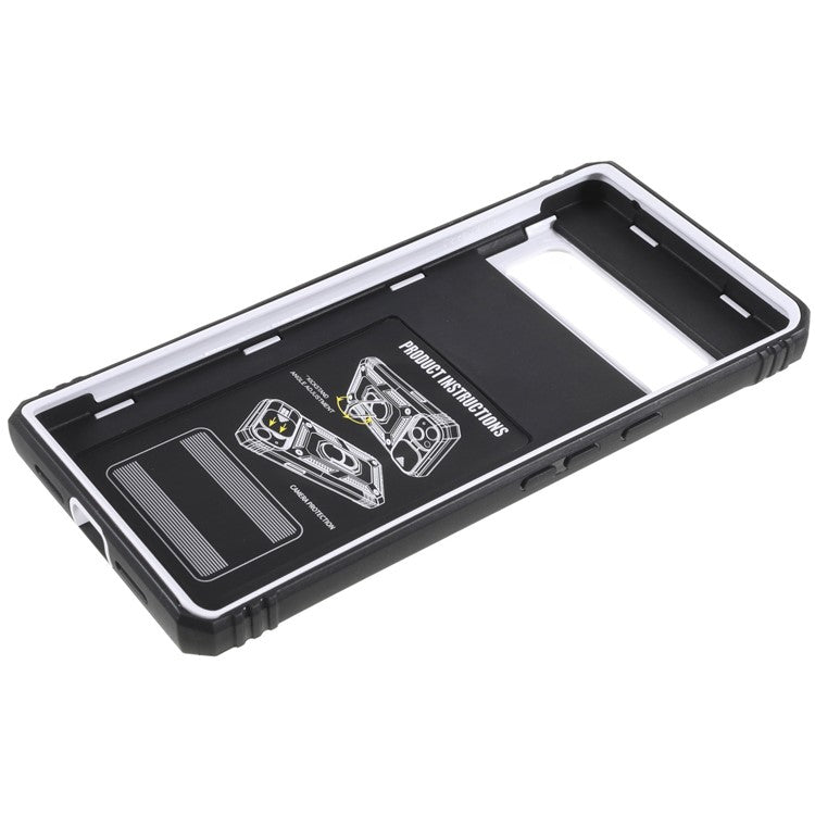 For Google Pixel 6 Pro 5G Ring Kickstand Back Cover Sliding Camera Lens Protector PC+TPU Anti-scratch Phone Case with Inner Card Holder Function - Black / White