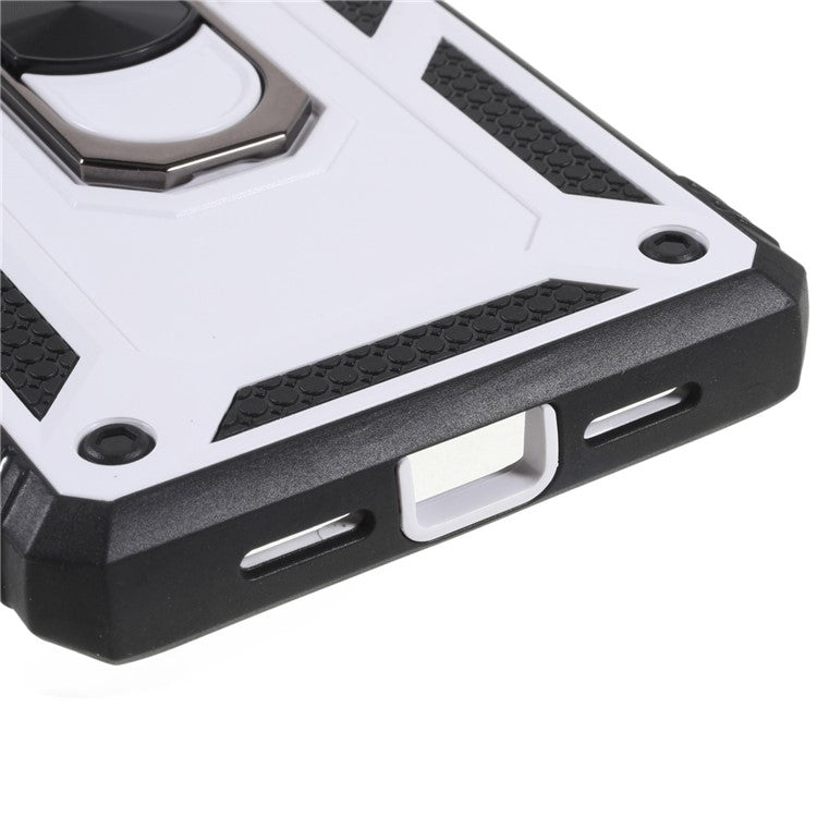 For Google Pixel 6 Pro 5G Ring Kickstand Back Cover Sliding Camera Lens Protector PC+TPU Anti-scratch Phone Case with Inner Card Holder Function - Black / White