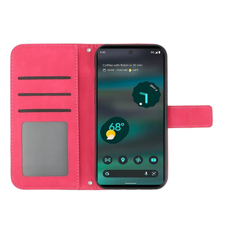 For Google Pixel 6a HT04 PU Leather Sunflower Imprinted Stand Wallet Case Skin-touch Magnetic Clasp Phone Cover with Shoulder Strap - Rose