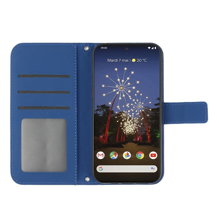 For Google Pixel 7 Pro 5G HT04 Skin-touch Sunflower Imprinted Phone Cover Shockproof Leather Case Stand Wallet with Shoulder Strap - Sapphire