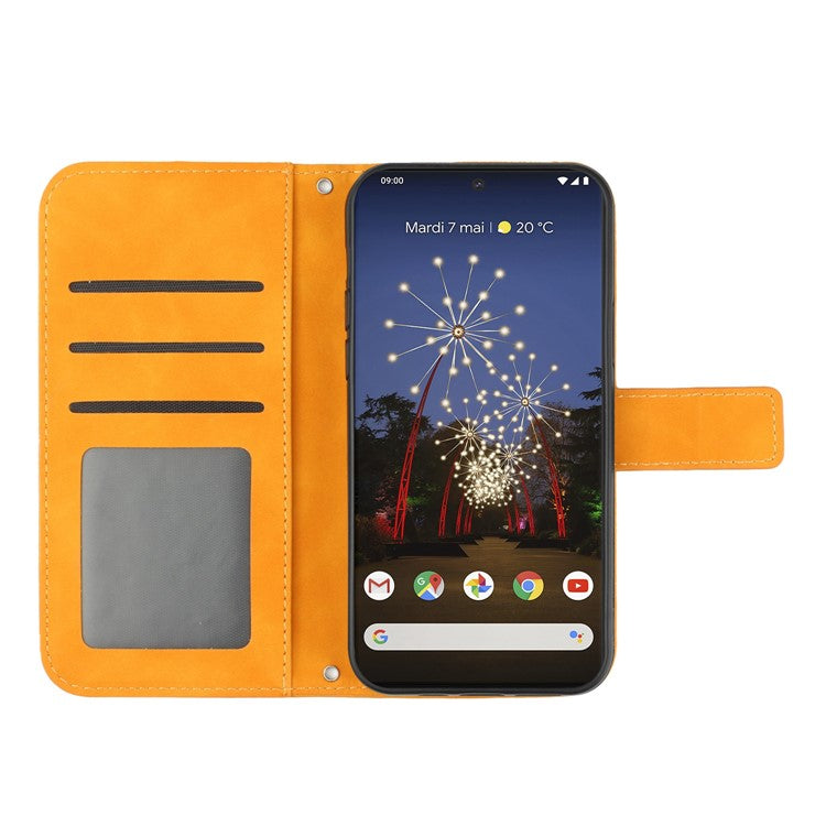 For Google Pixel 7 Pro 5G HT04 Skin-touch Sunflower Imprinted Phone Cover Shockproof Leather Case Stand Wallet with Shoulder Strap - Yellow