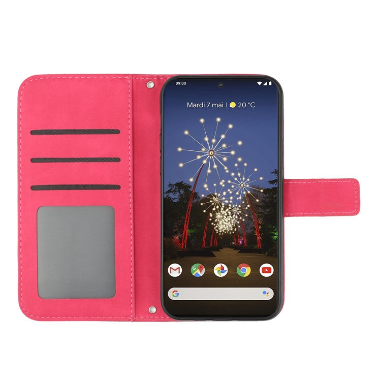 For Google Pixel 7 Pro 5G HT04 Skin-touch Sunflower Imprinted Phone Cover Shockproof Leather Case Stand Wallet with Shoulder Strap - Rose