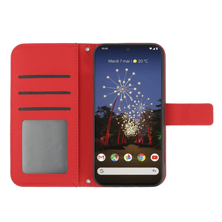 For Google Pixel 7 Pro 5G HT04 Skin-touch Sunflower Imprinted Phone Cover Shockproof Leather Case Stand Wallet with Shoulder Strap - Red
