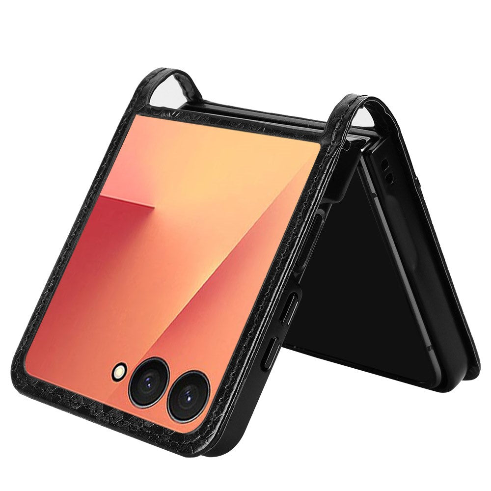 For Samsung Galaxy Z Flip7 5G Case with Card Slot Dot Pattern Imprint PC + PU Leather Phone Cover - Black