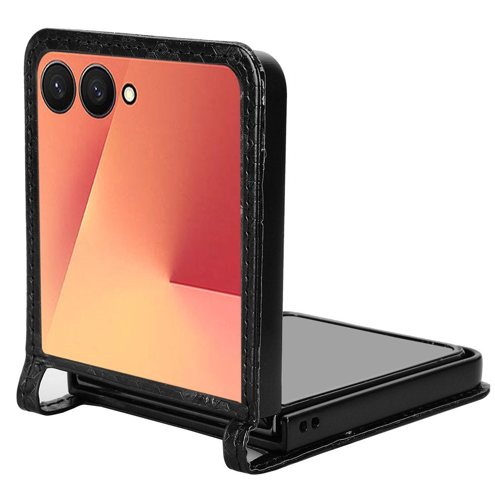 For Samsung Galaxy Z Flip7 5G Case with Card Slot Dot Pattern Imprint PC + PU Leather Phone Cover - Black