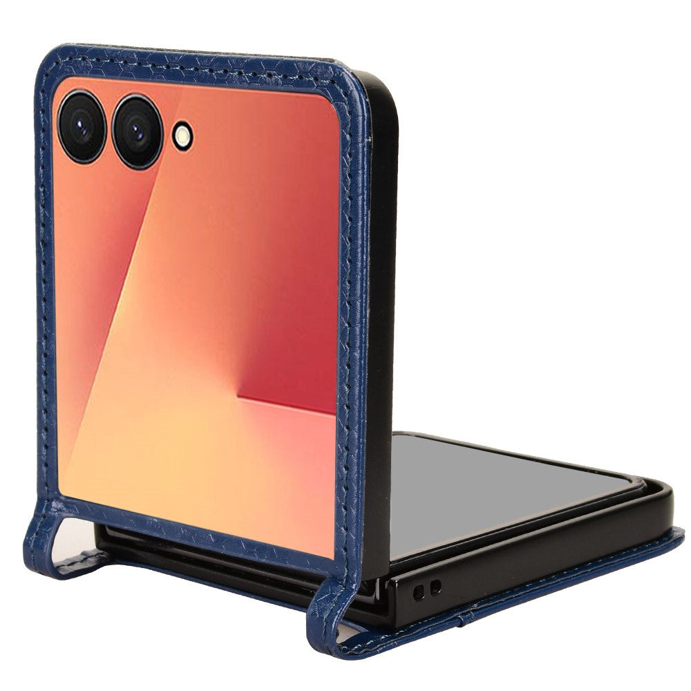 For Samsung Galaxy Z Flip7 5G Case with Card Slot Dot Pattern Imprint PC + PU Leather Phone Cover - Dark Blue