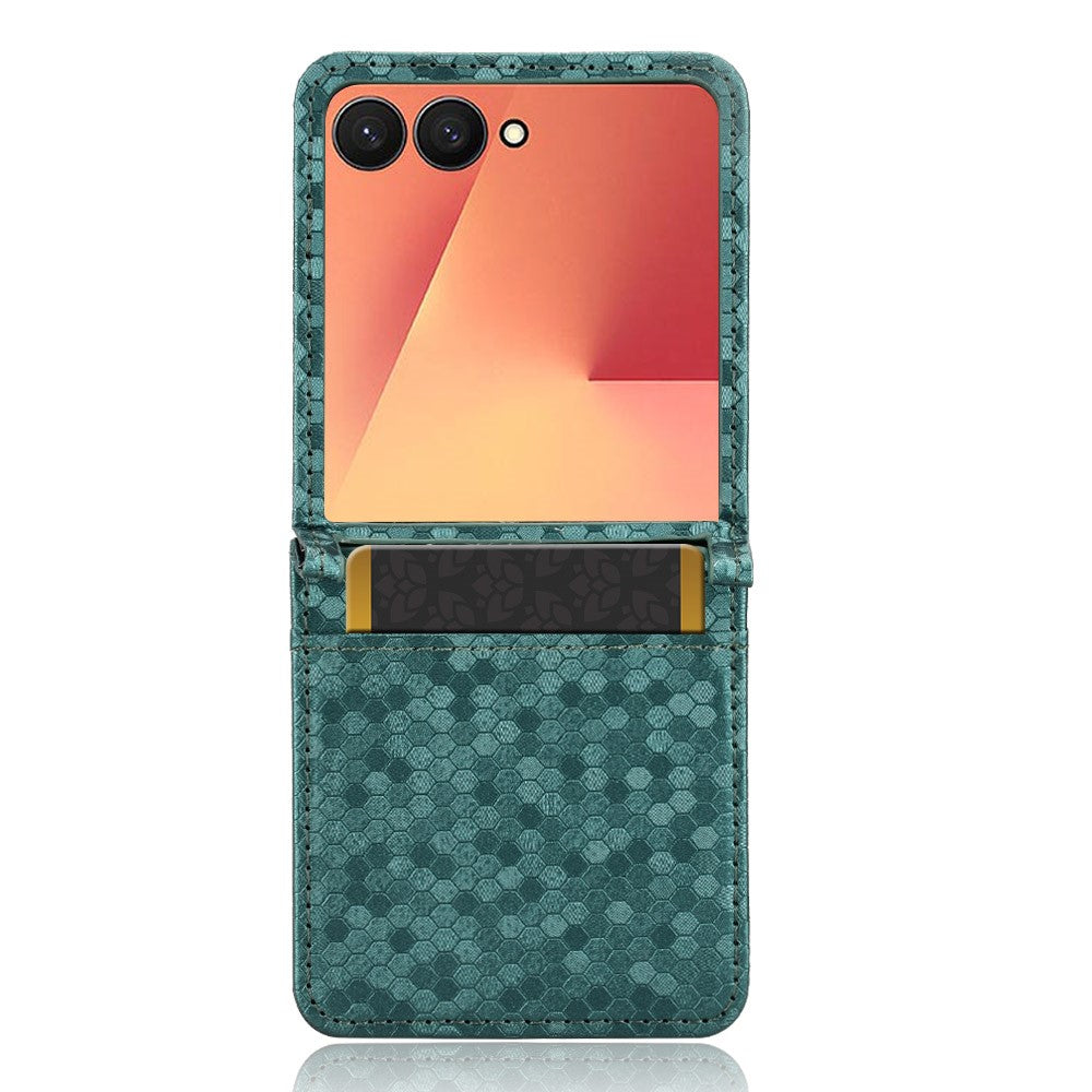 For Samsung Galaxy Z Flip7 5G Case with Card Slot Dot Pattern Imprint PC + PU Leather Phone Cover - Green
