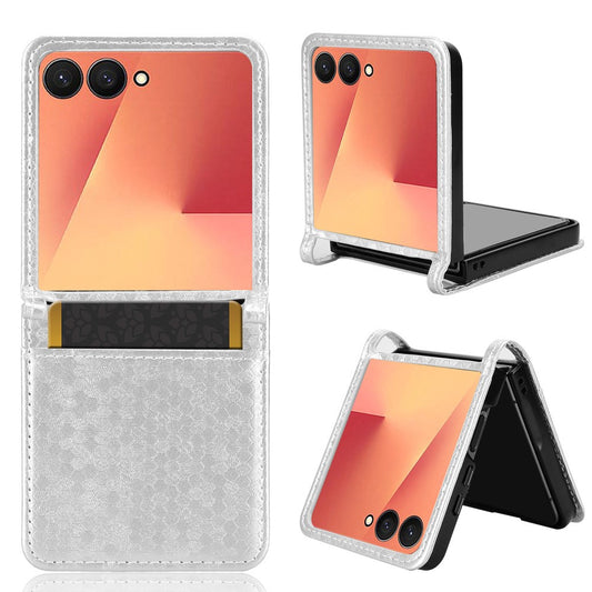 For Samsung Galaxy Z Flip7 5G Case with Card Slot Dot Pattern Imprint PC + PU Leather Phone Cover - Silver