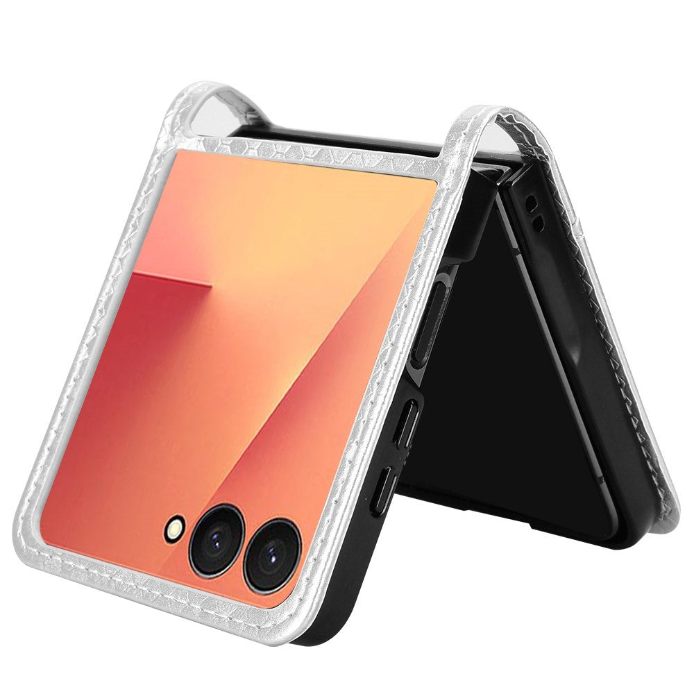 For Samsung Galaxy Z Flip7 5G Case with Card Slot Dot Pattern Imprint PC + PU Leather Phone Cover - Silver