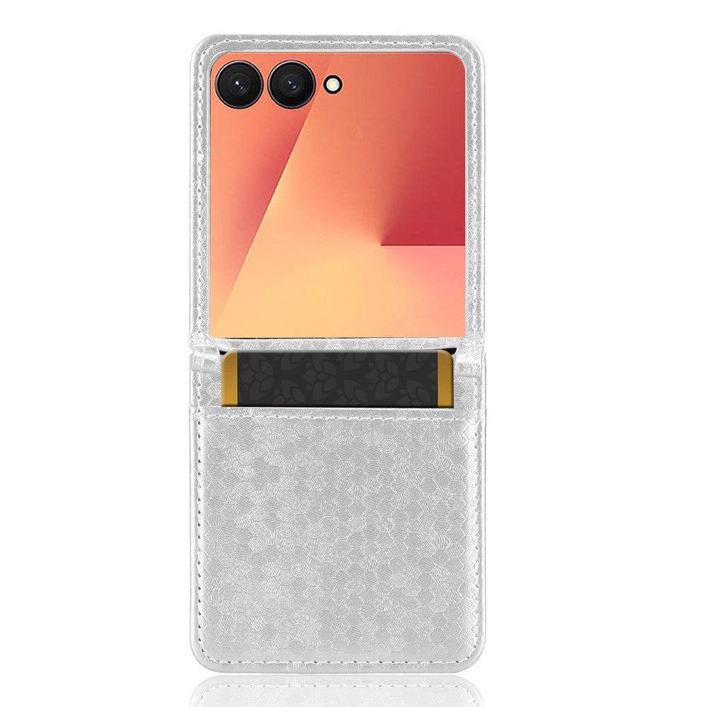For Samsung Galaxy Z Flip7 5G Case with Card Slot Dot Pattern Imprint PC + PU Leather Phone Cover - Silver