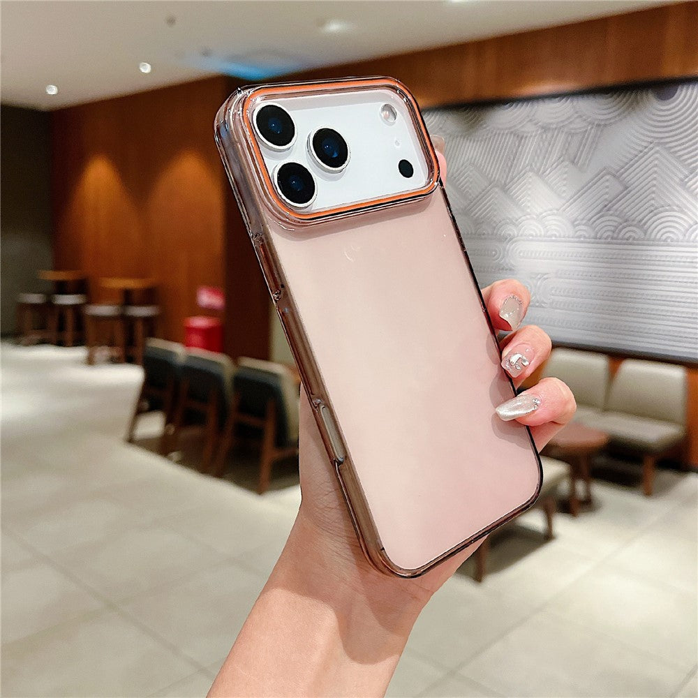 For iPhone 17 Pro Max Case TPU + PC Shockproof Phone Back Cover with Orange Camera Edge - Transparent Black