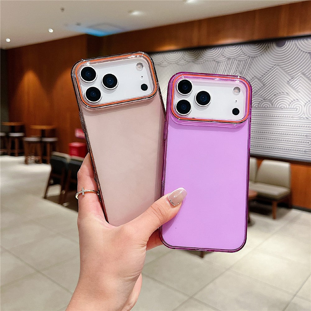For iPhone 17 Pro Max Case TPU + PC Shockproof Phone Back Cover with Orange Camera Edge - Transparent Purple