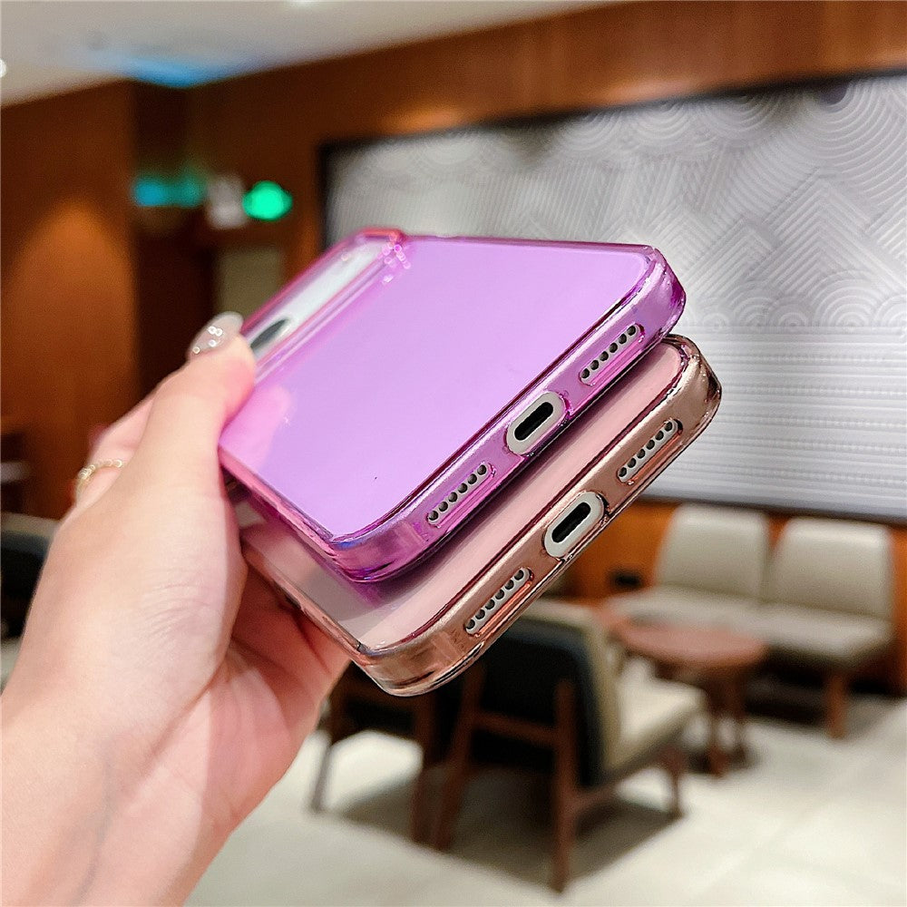 For iPhone 17 Pro Max Case TPU + PC Shockproof Phone Back Cover with Orange Camera Edge - Transparent Purple