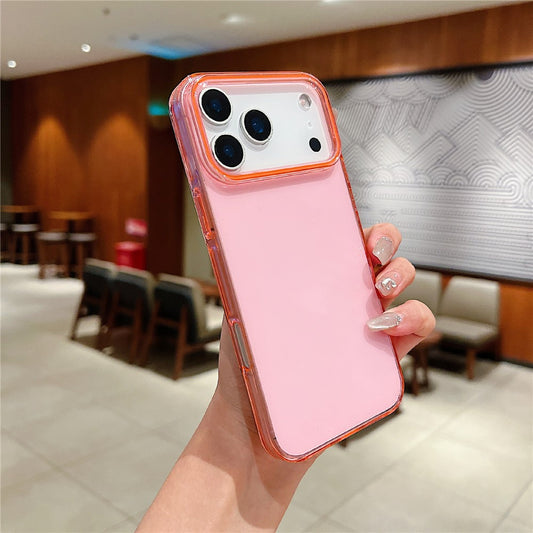 For iPhone 17 Pro Max Case TPU + PC Shockproof Phone Back Cover with Orange Camera Edge - Transparent Pink