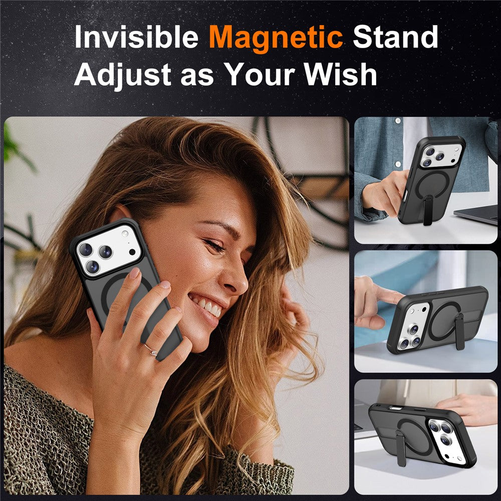 For iPhone 17 Pro Max Case Compatible with MagSafe Kickstand TPU + PC Drop Protection Phone Cover - Black