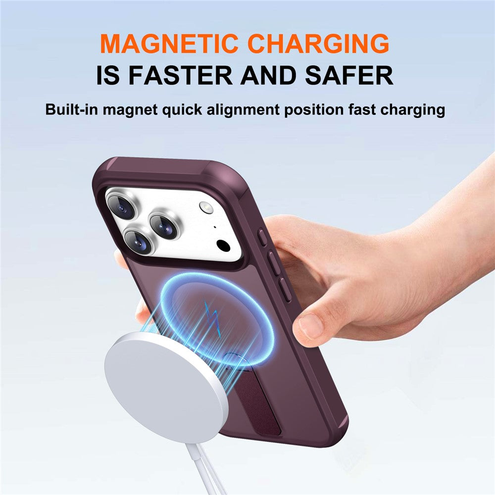 For iPhone 17 Pro Max Case Compatible with MagSafe Kickstand TPU + PC Drop Protection Phone Cover - Wine Red