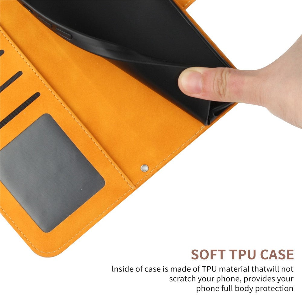 HT04 Imprinted Sunflower Phone Case For Samsung Galaxy M23 5G / F23 5G, PU Leather Wallet Stand Magnetic Clasp Skin-touch Anti-fall Phone Cover with Shoulder Strap - Yellow
