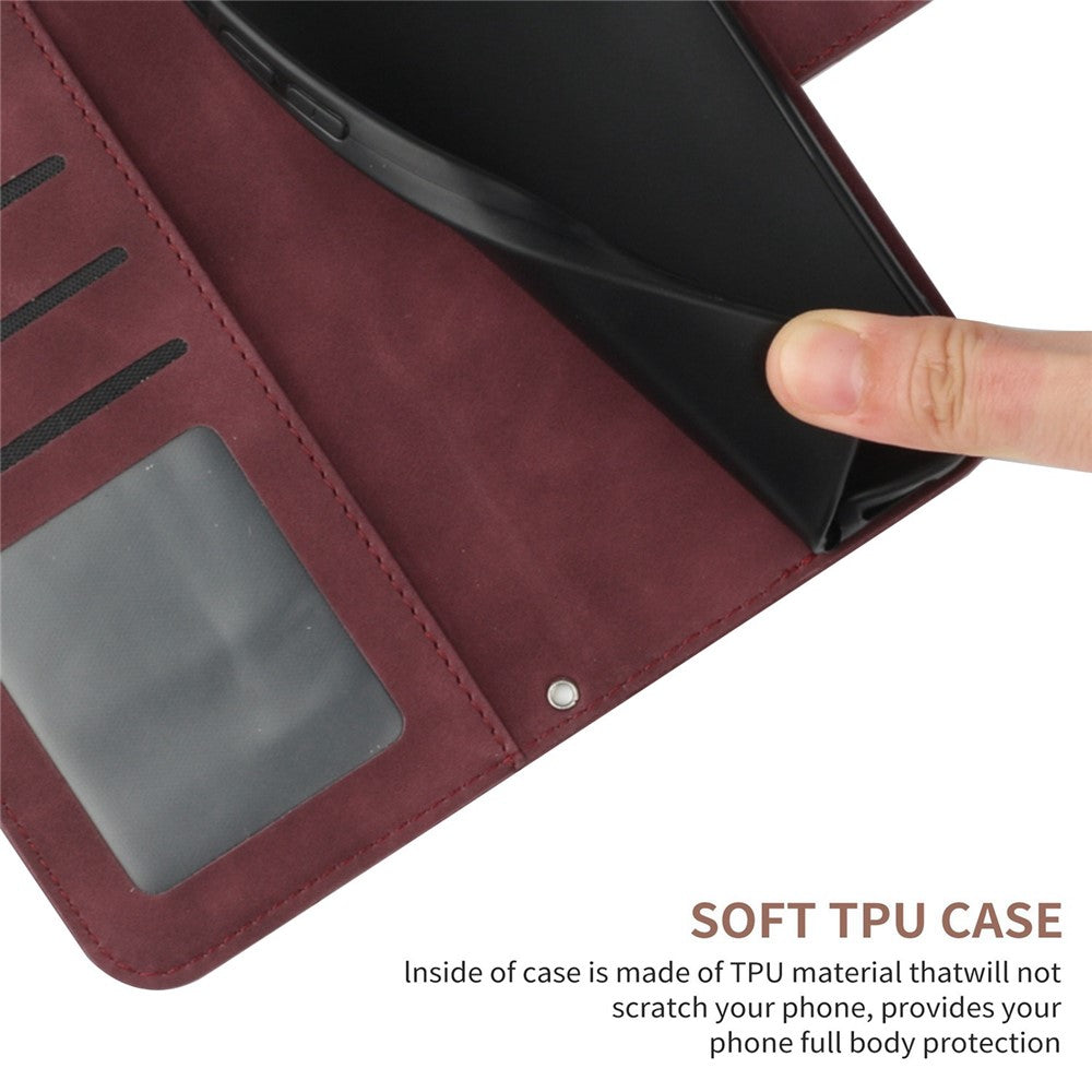HT04 Imprinted Sunflower Phone Case For Samsung Galaxy M23 5G / F23 5G, PU Leather Wallet Stand Magnetic Clasp Skin-touch Anti-fall Phone Cover with Shoulder Strap - Wine Red