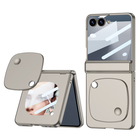 GKK For Samsung Galaxy Z Flip7 5G Case with Mirror Magnetic Folding Hinge PC Tempered Glass Phone Cove - Titanium Grey