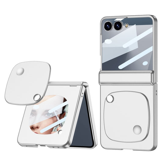GKK For Samsung Galaxy Z Flip7 5G Case with Mirror Magnetic Folding Hinge PC Tempered Glass Phone Cove - Silver
