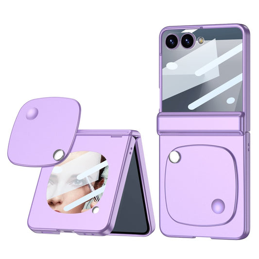 GKK For Samsung Galaxy Z Flip7 5G Case with Mirror Magnetic Folding Hinge PC Tempered Glass Phone Cove - Purple