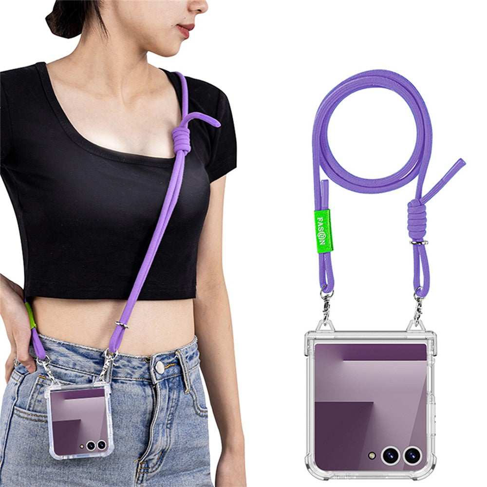 GKK For Samsung Galaxy Z Flip7 5G Clear Case Airbag Hinge Protector PC Phone Cover with Strap - Purple