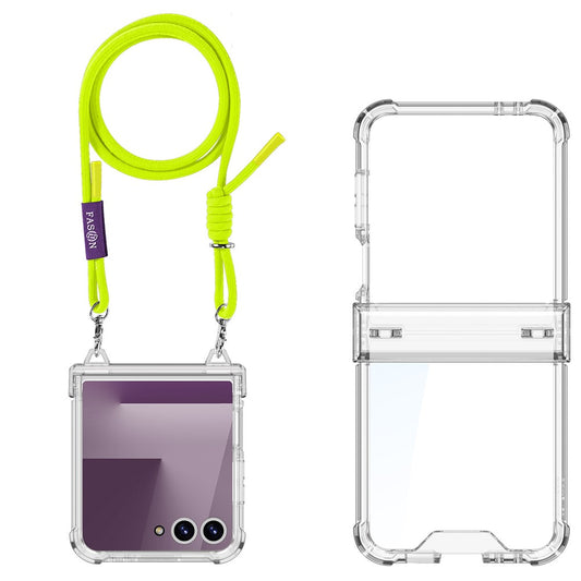 GKK For Samsung Galaxy Z Flip7 5G Clear Case Airbag Hinge Protector PC Phone Cover with Strap - Yellow