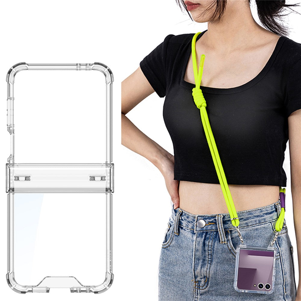 GKK For Samsung Galaxy Z Flip7 5G Clear Case Airbag Hinge Protector PC Phone Cover with Strap - Yellow