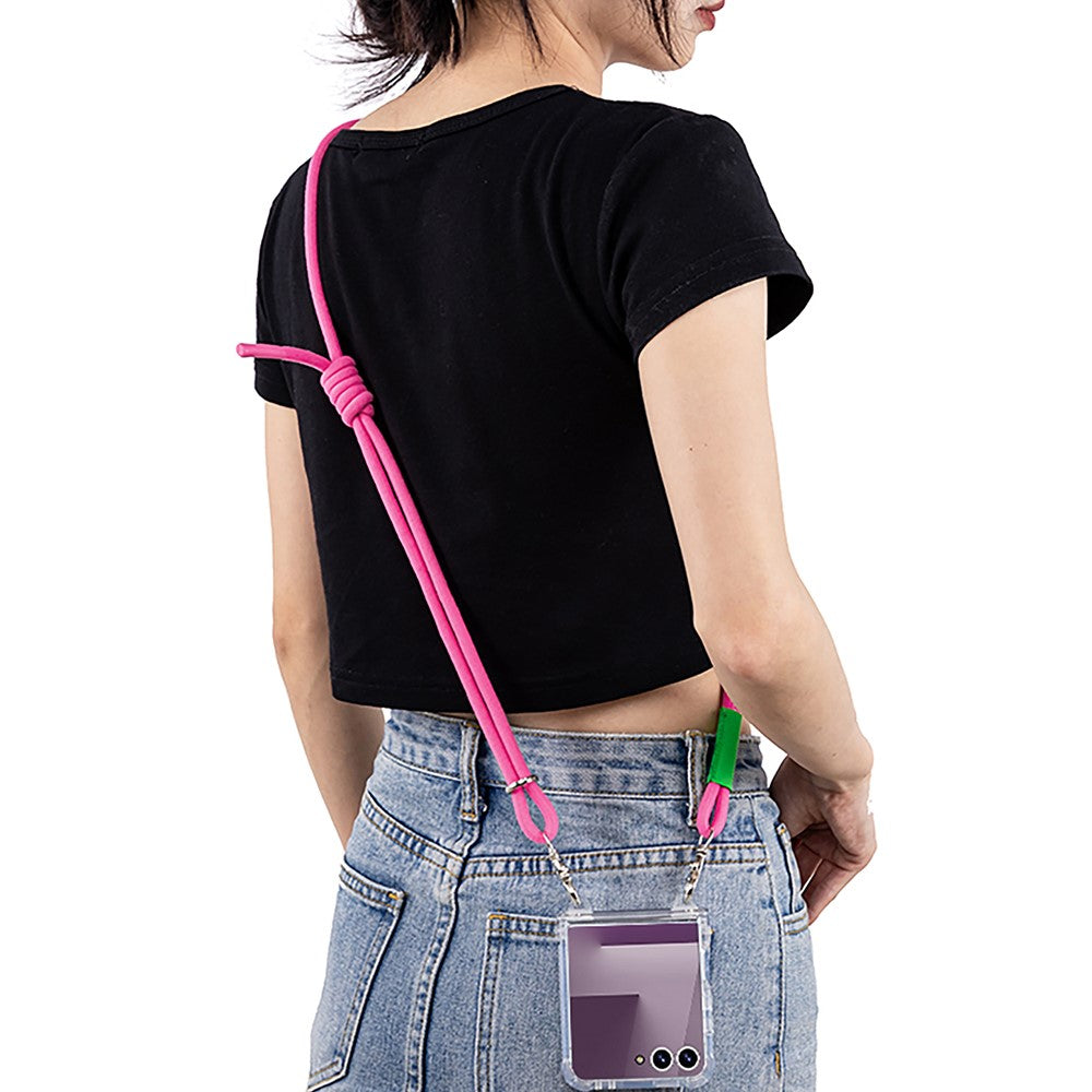 GKK For Samsung Galaxy Z Flip7 5G Clear Case Airbag Hinge Protector PC Phone Cover with Strap - Pink