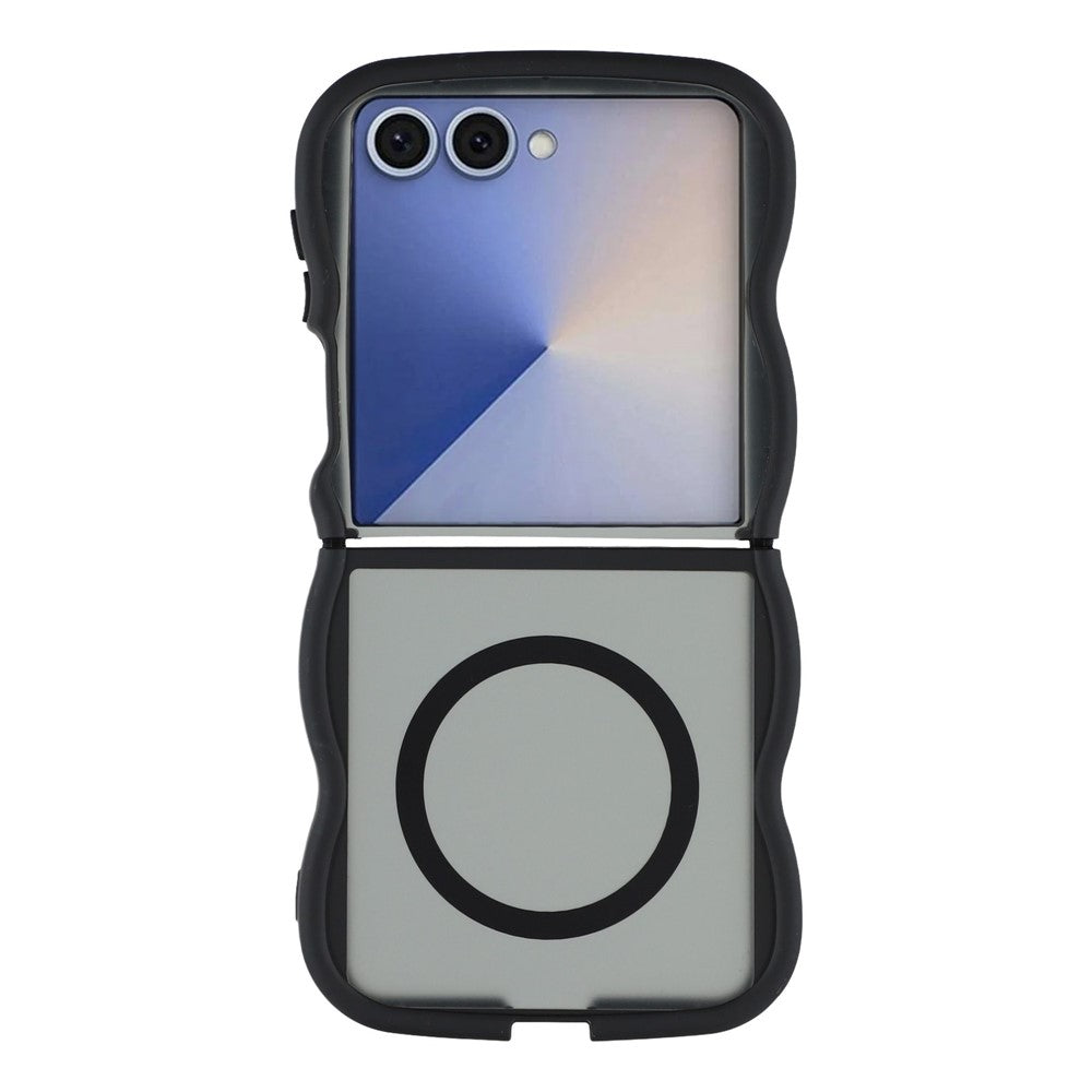 For Samsung Galaxy Z Flip7 5G Case Compatible with MagSafe TPU + PC Phone Back Cover Skin Touch Wave Shape - Black