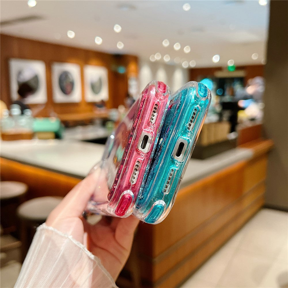 For iPhone 17 Pro Max Case Gradient Quicksand Liquid Flowing Sparkle TPU + PC Back Cover - Pink  /  Baby Blue