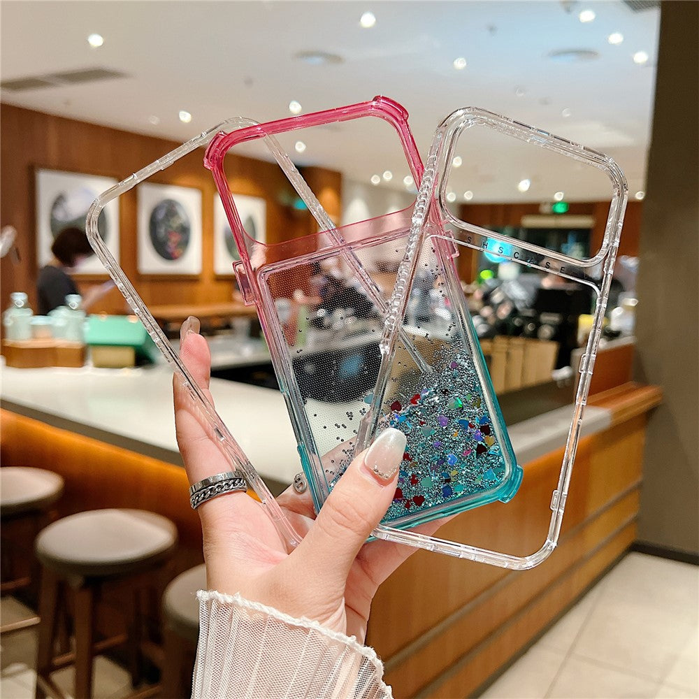 For iPhone 17 Pro Max Case Gradient Quicksand Liquid Flowing Sparkle TPU + PC Back Cover - Blue  /  Pink