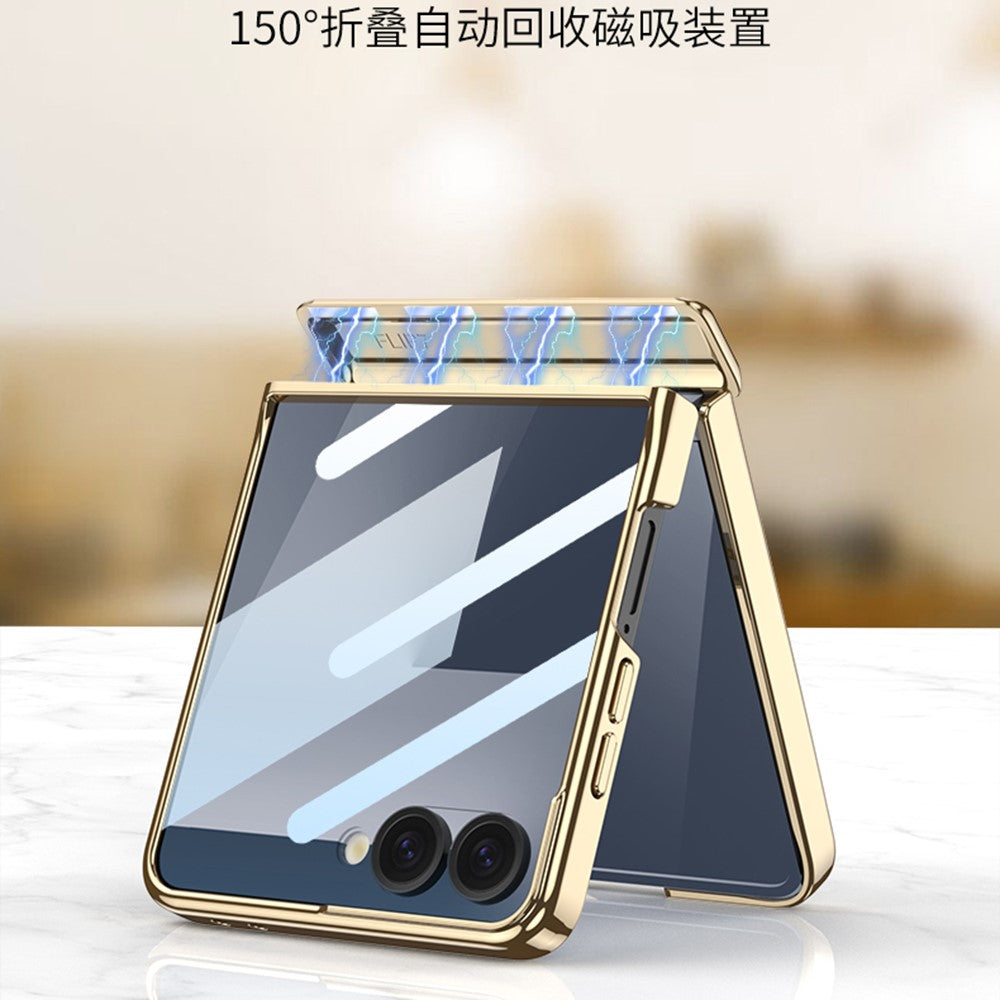 GKK For Samsung Galaxy Z Flip7 5G Case Kickstand Magnetic Hinge Protection PU PC Tempered Glass Phone Cover - Green