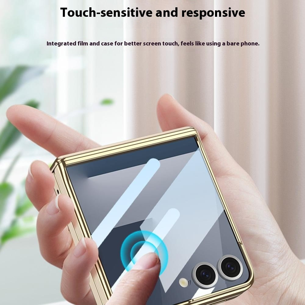 GKK For Samsung Galaxy Z Flip7 5G Case Kickstand Magnetic Hinge Protection PU PC Tempered Glass Phone Cover - Black