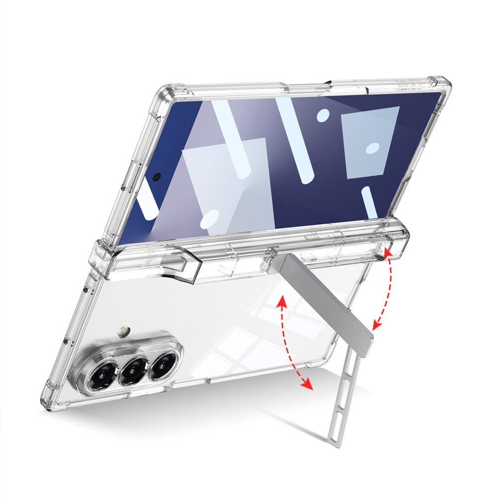 GKK For Samsung Galaxy Z Fold7 5G Kickstand Case Airbag Hinge Protection with Pen Holder Shockproof Phone Cover - Transparent