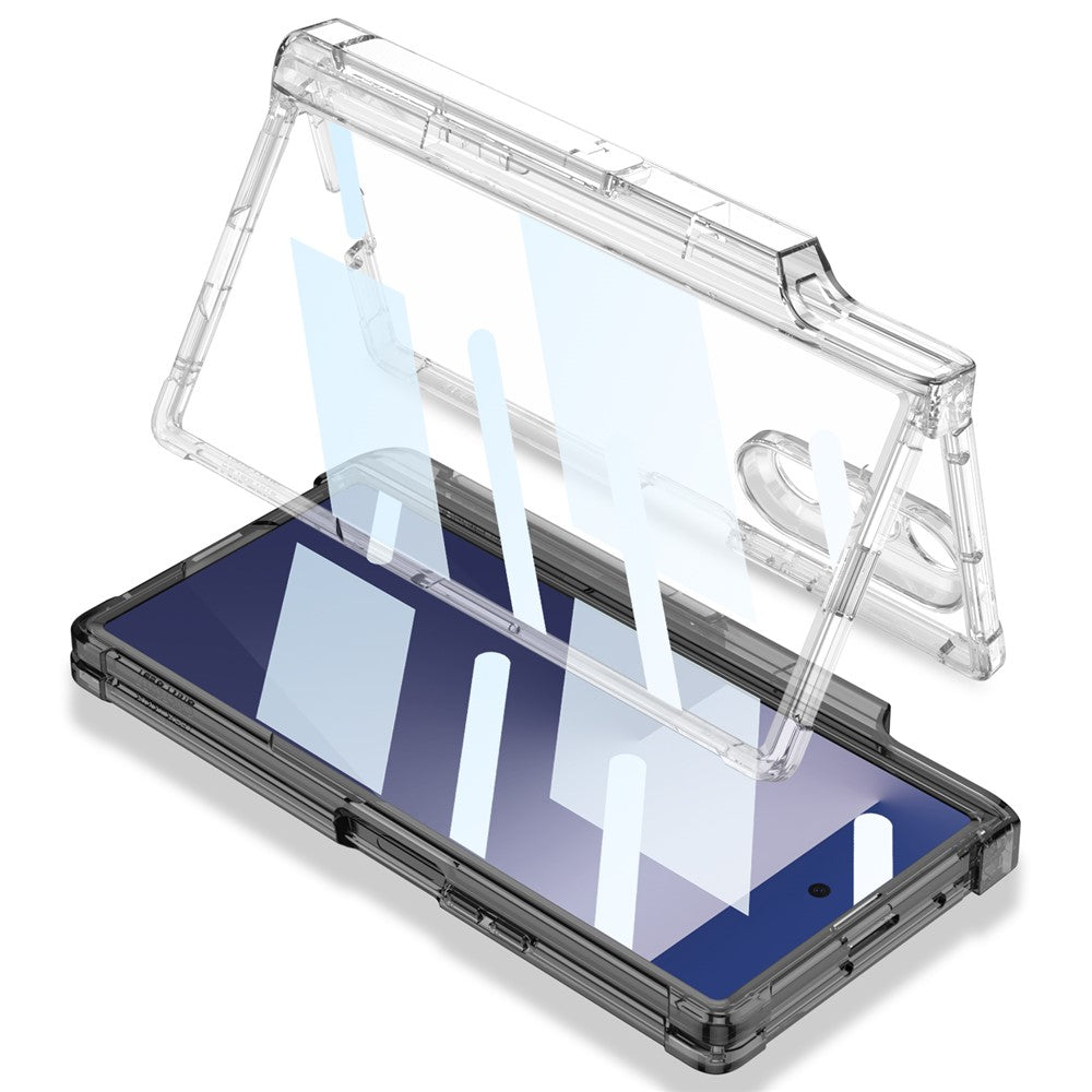 GKK For Samsung Galaxy Z Fold7 5G Kickstand Case Airbag Hinge Protection with Pen Holder Shockproof Phone Cover - Transparent Black