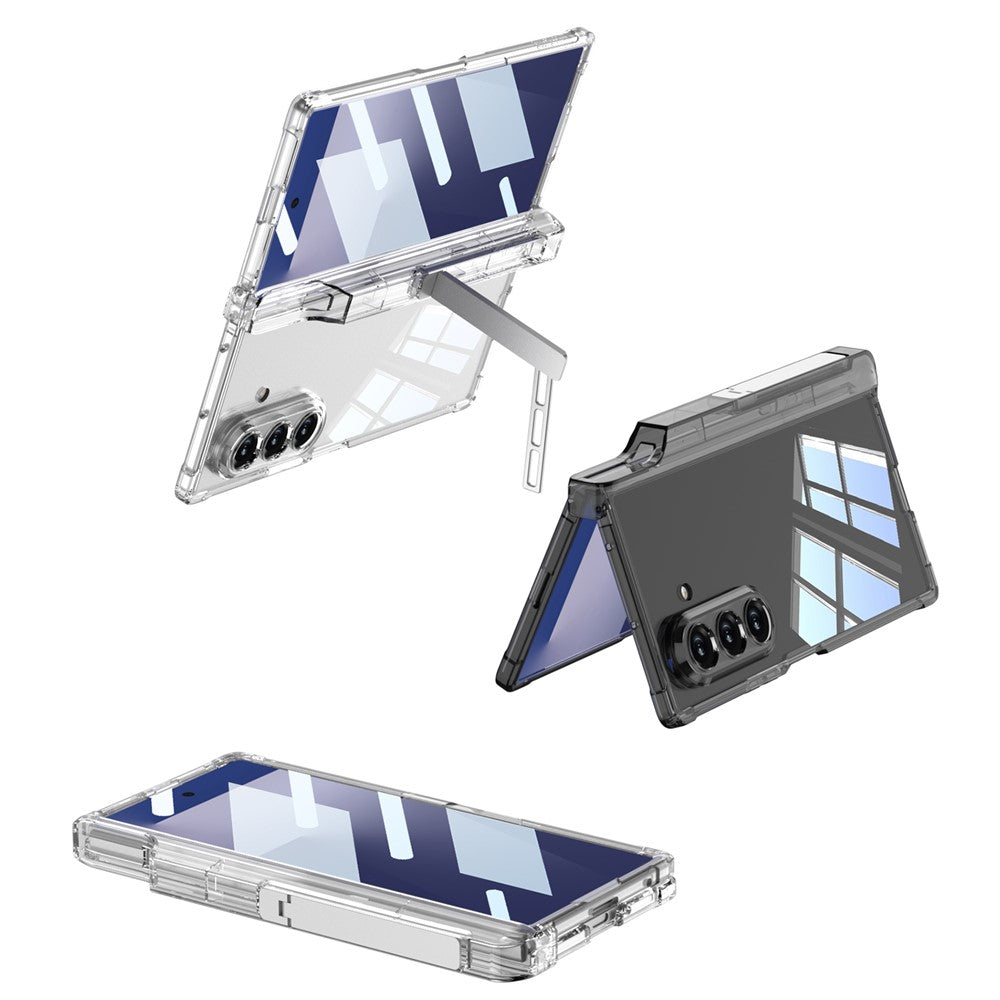 GKK For Samsung Galaxy Z Fold7 5G Kickstand Case Airbag Hinge Protection with Pen Holder Shockproof Phone Cover - Transparent Black