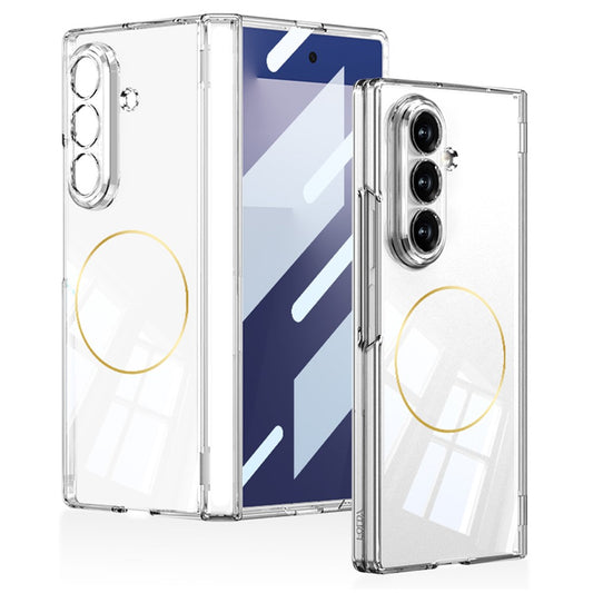 GKK For Samsung Galaxy Z Fold7 5G Magnetic Case Hinge Protection Hard PC Cover Built-In Iron Ring - Transparent