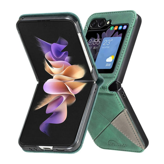 For Samsung Galaxy Z Flip7 5G Phone Case BINFEN COLOR Wallet Stand Geometry Imprinted Leather Cover - Green