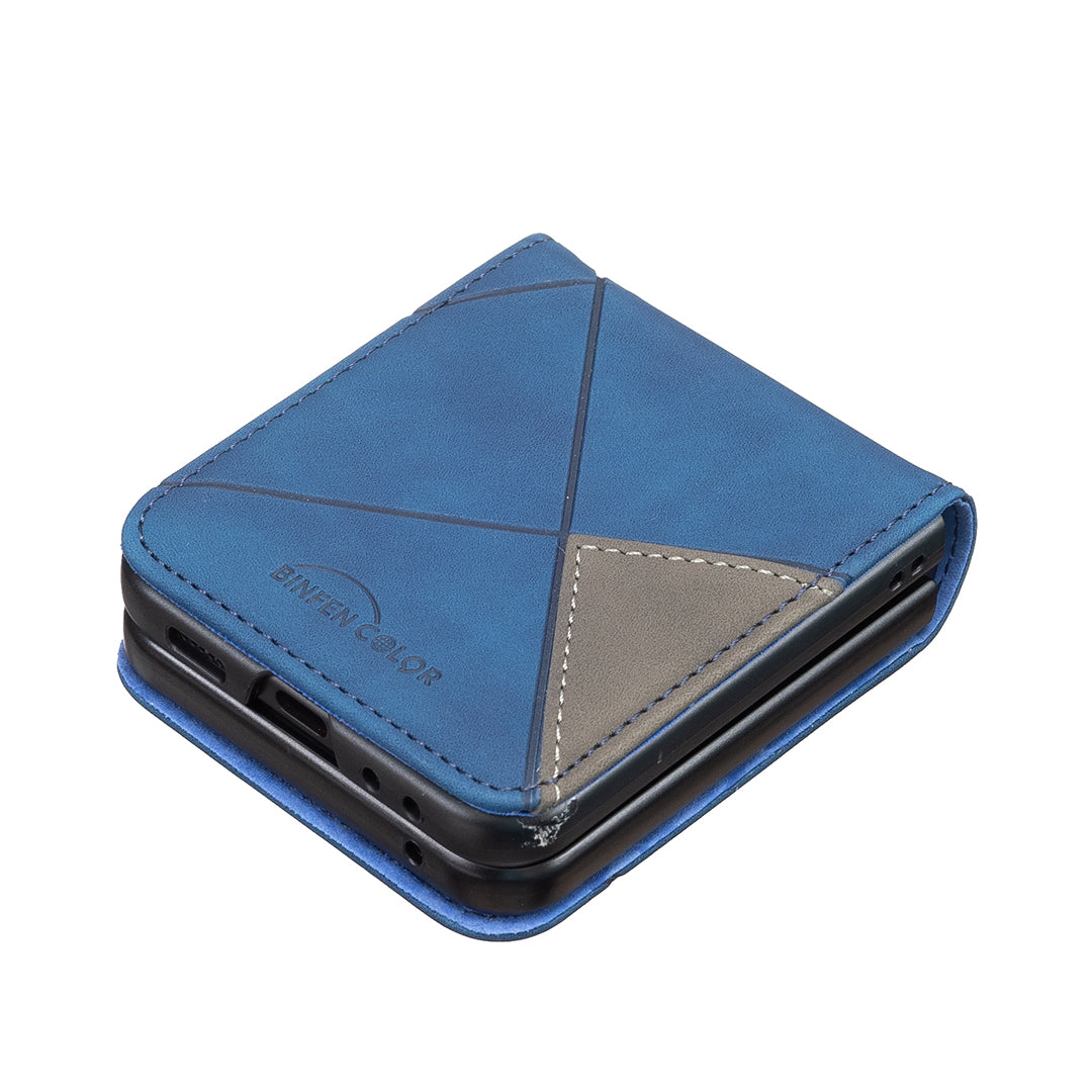 For Samsung Galaxy Z Flip7 5G Phone Case BINFEN COLOR Wallet Stand Geometry Imprinted Leather Cover - Blue