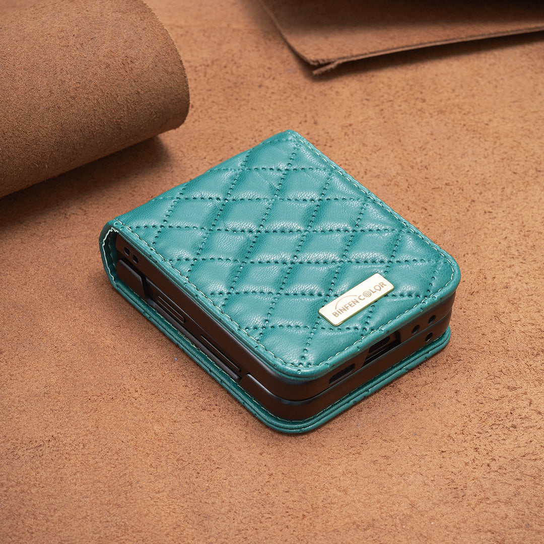 For Samsung Galaxy Z Flip7 5G Case BINFEN COLOR Rhombus PU Leather Folding Phone Cover - Green