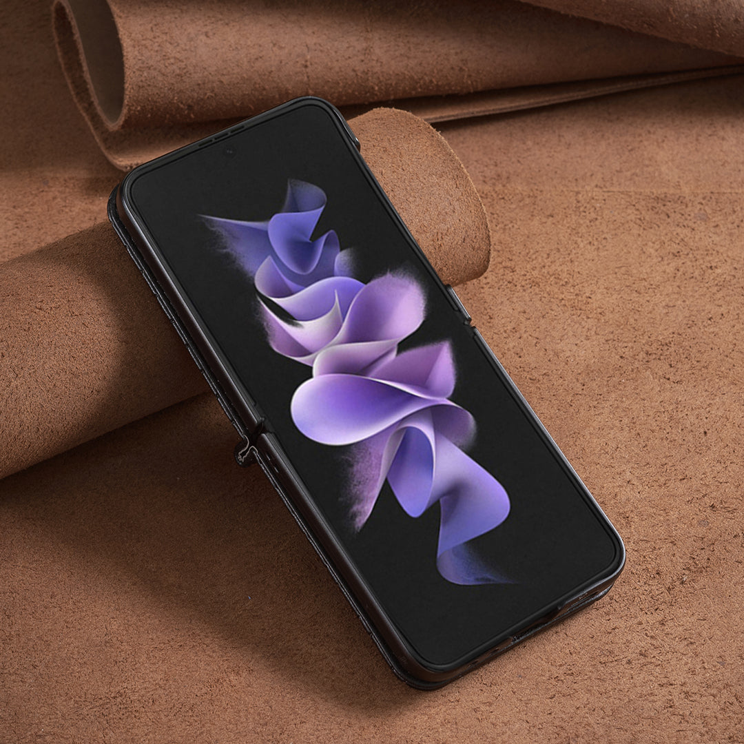 For Samsung Galaxy Z Flip7 5G Case BINFEN COLOR Rhombus PU Leather Folding Phone Cover - Black