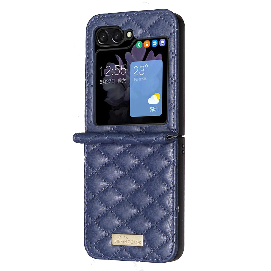For Samsung Galaxy Z Flip7 5G Case BINFEN COLOR Rhombus PU Leather Folding Phone Cover - Blue