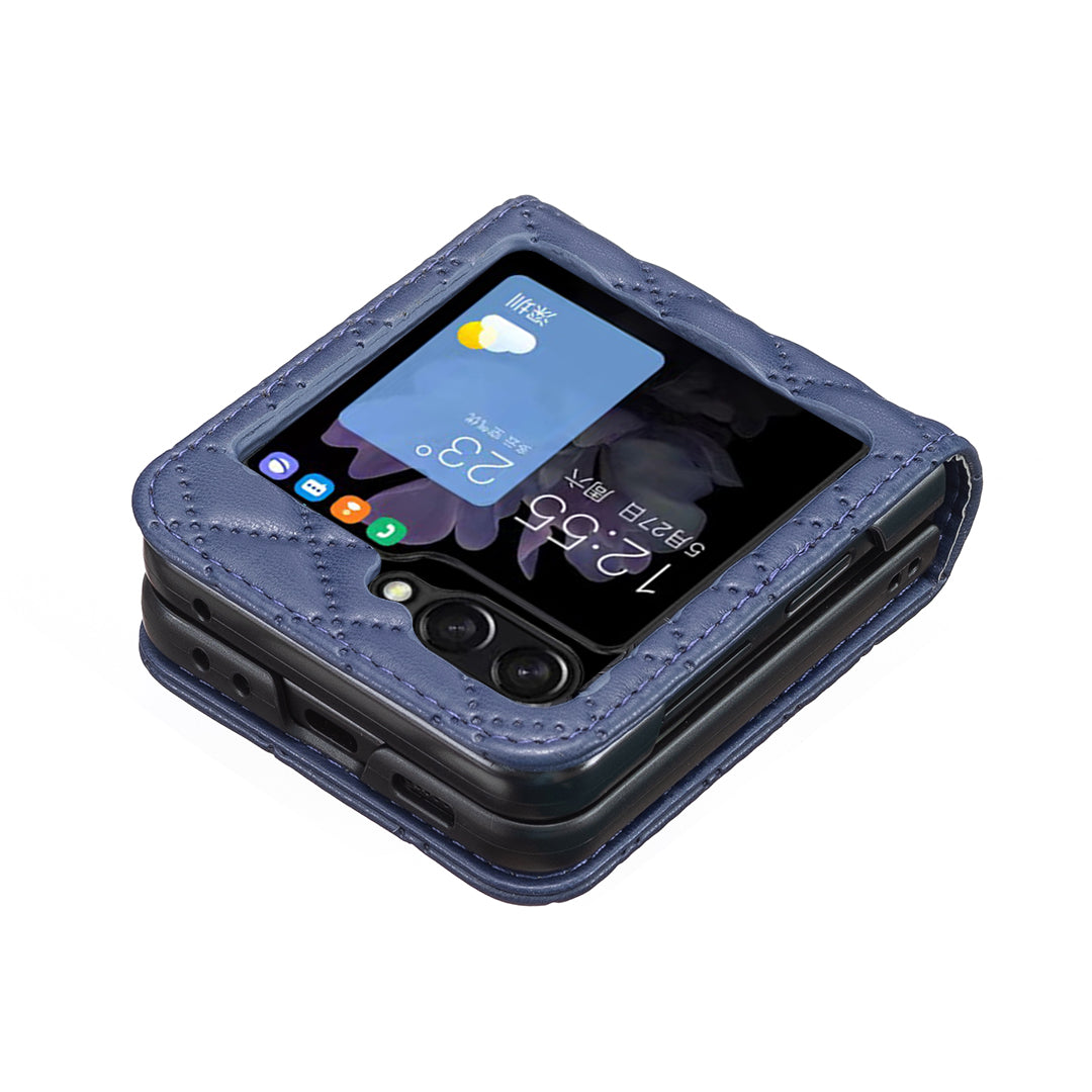 For Samsung Galaxy Z Flip7 5G Case BINFEN COLOR Rhombus PU Leather Folding Phone Cover - Blue