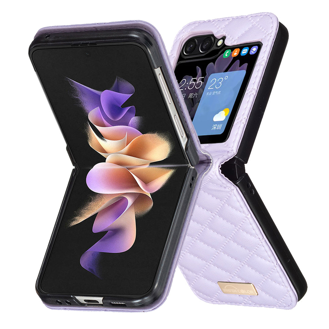 For Samsung Galaxy Z Flip7 5G Case BINFEN COLOR Rhombus PU Leather Folding Phone Cover - Purple