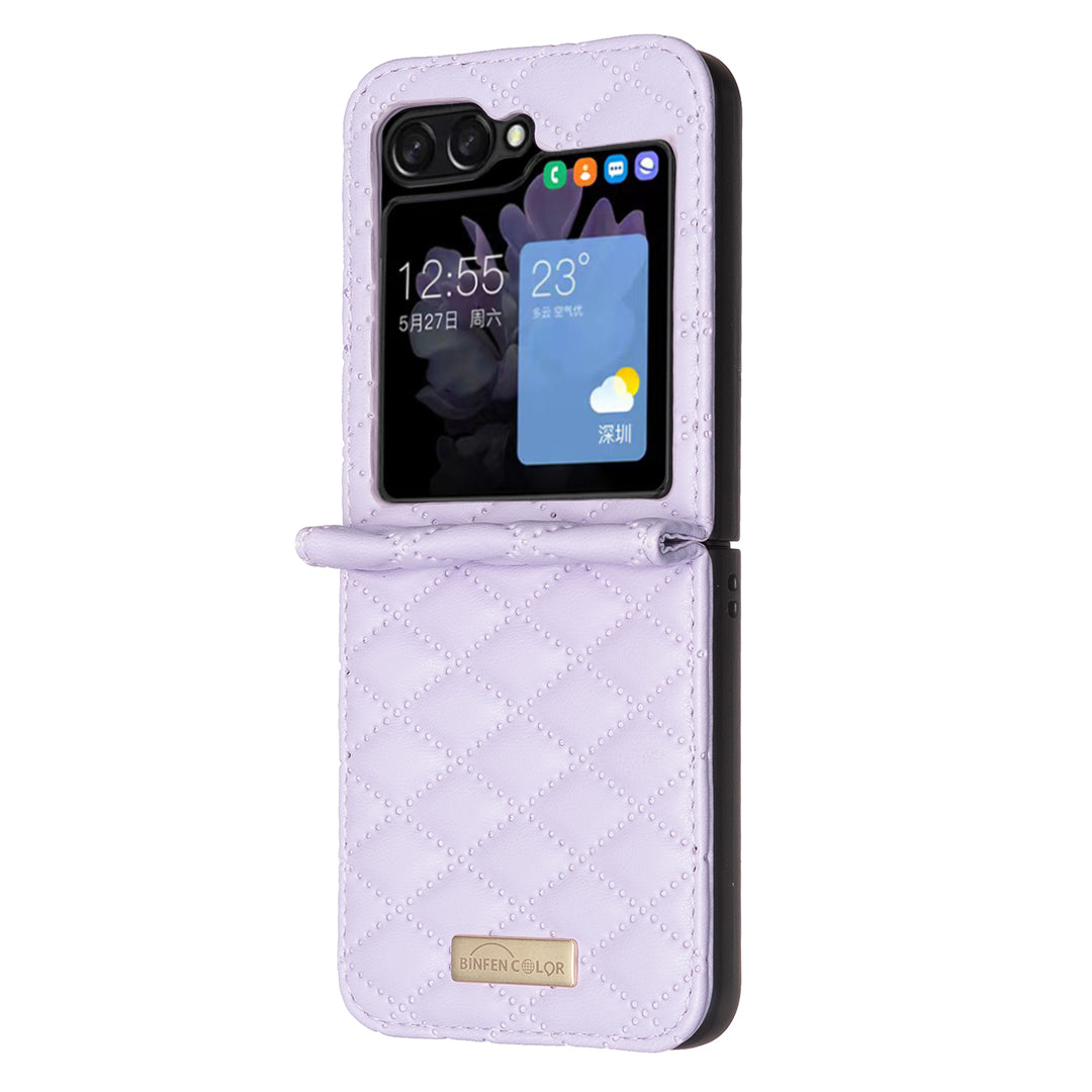 For Samsung Galaxy Z Flip7 5G Case BINFEN COLOR Rhombus PU Leather Folding Phone Cover - Purple