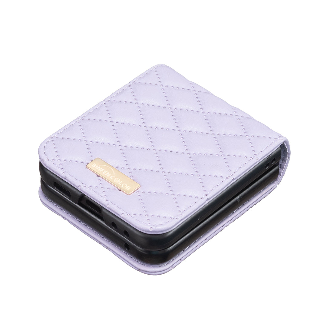 For Samsung Galaxy Z Flip7 5G Case BINFEN COLOR Rhombus PU Leather Folding Phone Cover - Purple