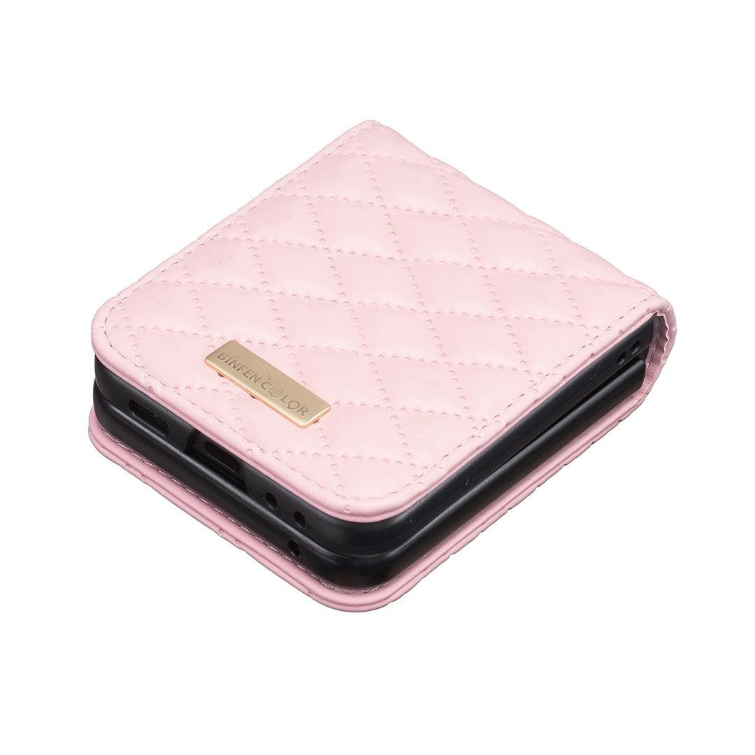For Samsung Galaxy Z Flip7 5G Case BINFEN COLOR Rhombus PU Leather Folding Phone Cover - Pink
