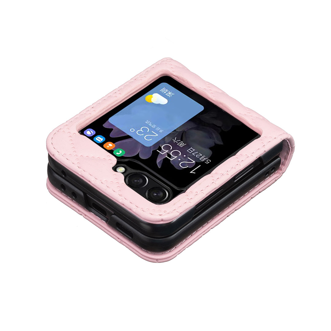 For Samsung Galaxy Z Flip7 5G Case BINFEN COLOR Rhombus PU Leather Folding Phone Cover - Pink