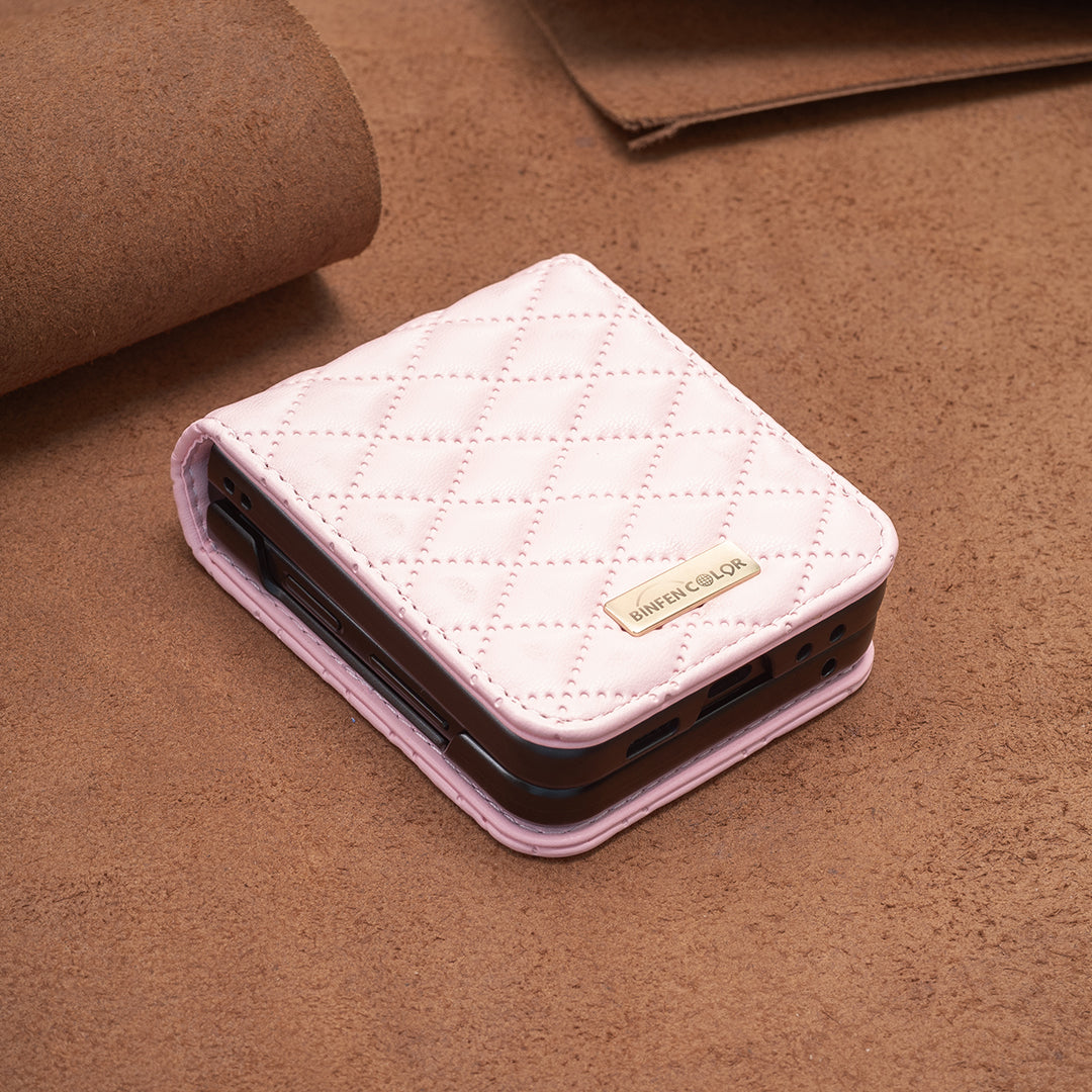 For Samsung Galaxy Z Flip7 5G Case BINFEN COLOR Rhombus PU Leather Folding Phone Cover - Pink